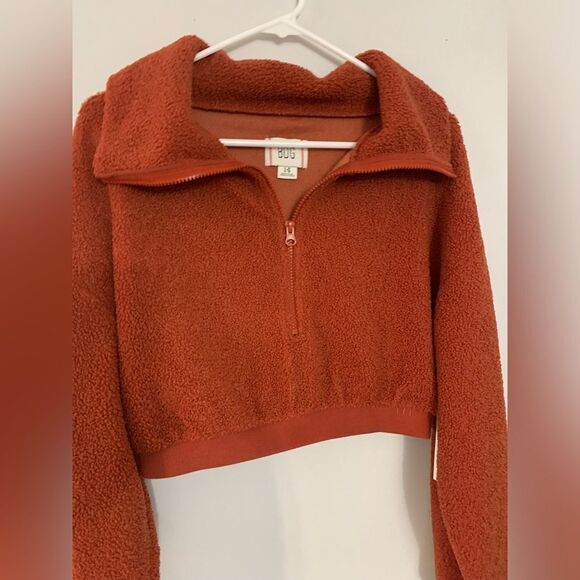 NWT BDG Teddy Pullover Quarter Zip Fleece Crop Sweatshirt Brown Teddy Soft S M L - Picture 4 of 9
